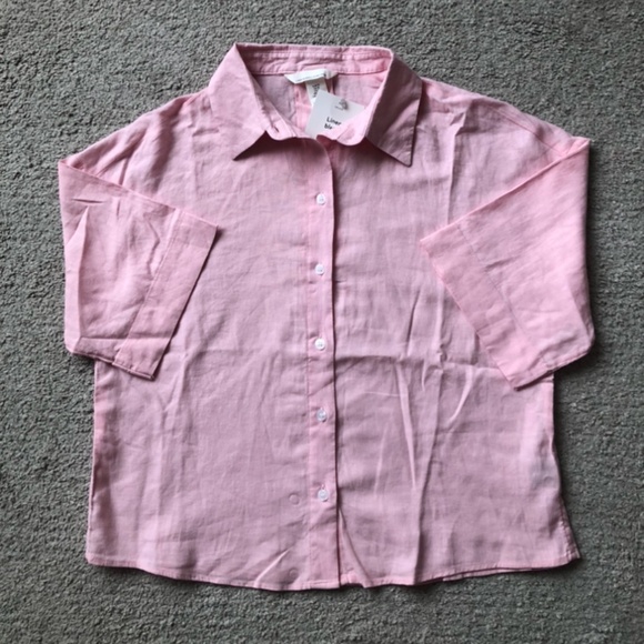 H& M Linen Blend Cropped Short Sleeve Shirt.NWT. - Picture 1 of 2